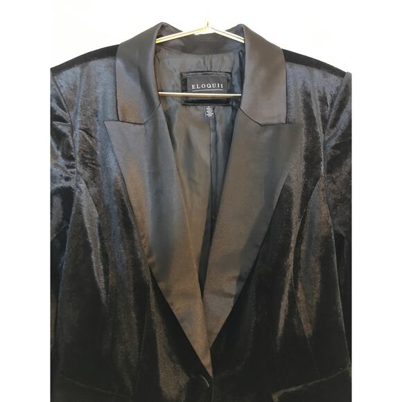 Eloquii Womens Black Velvet Satin 2 Pc Suit Blazer 16 Tuxedo Pants 18 - Picture 4 of 16